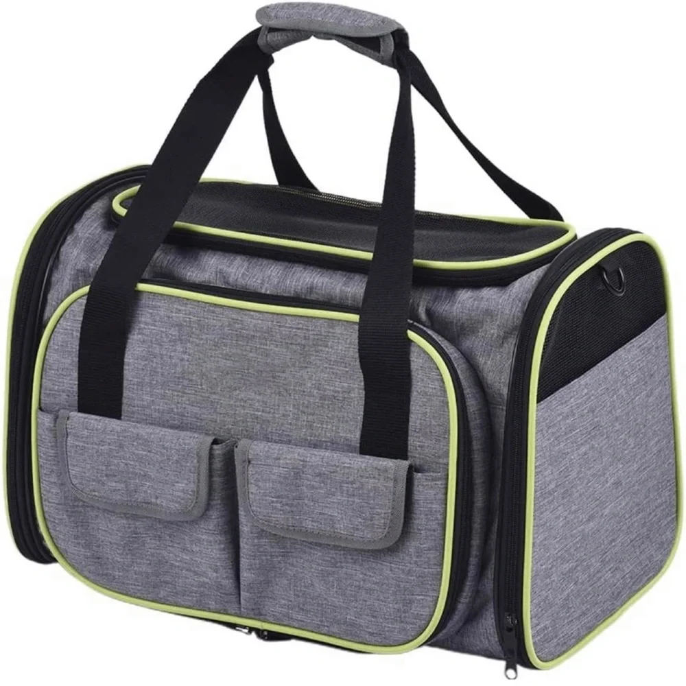 Travel Pet Carrier Soft Sides Foldable W/ Fleece Mat Airline Approve Expandable